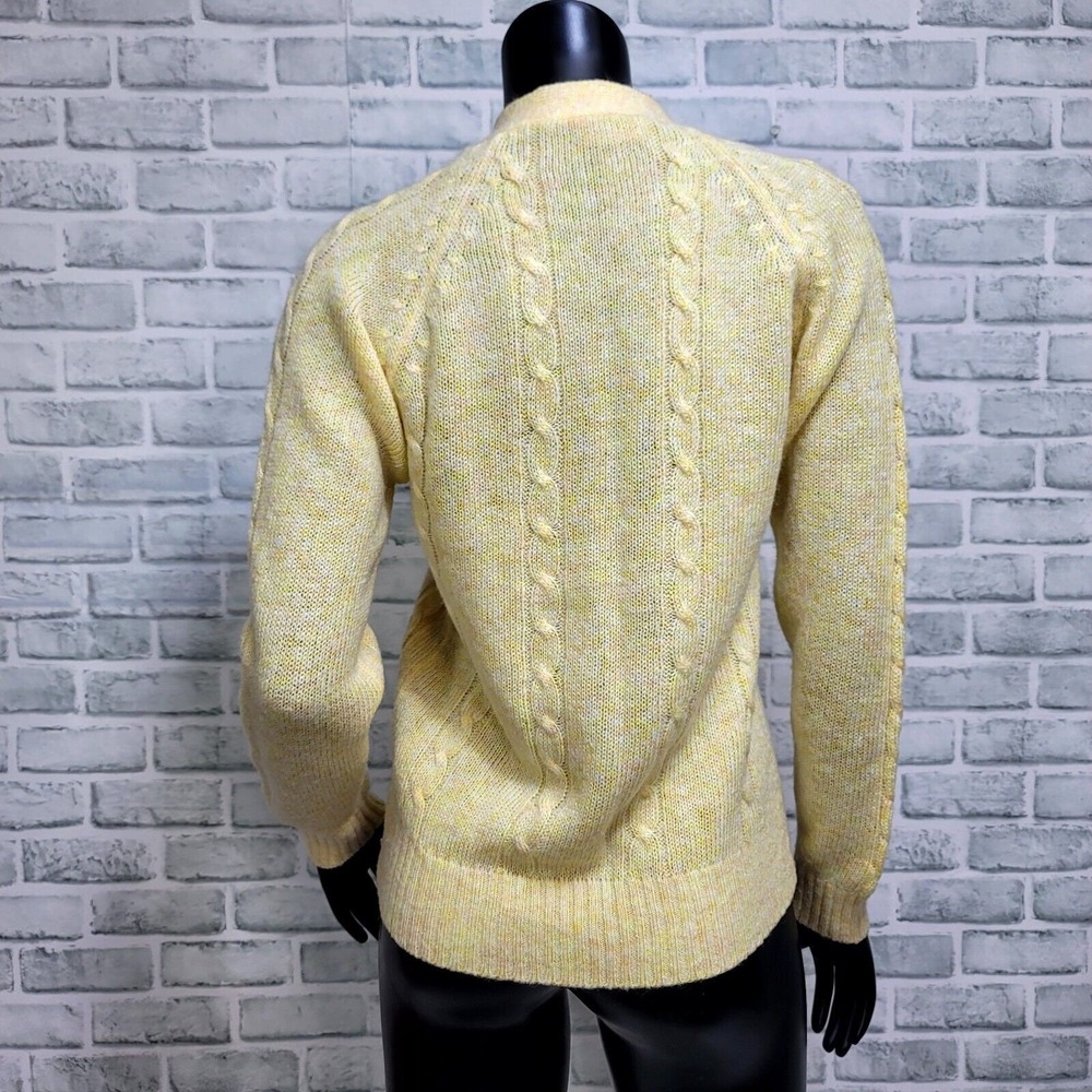 Vintage 70s Yellow Acrylic Cardigan Sweater Womens S Button Front‎ Cable Knit - Picture 4 of 7